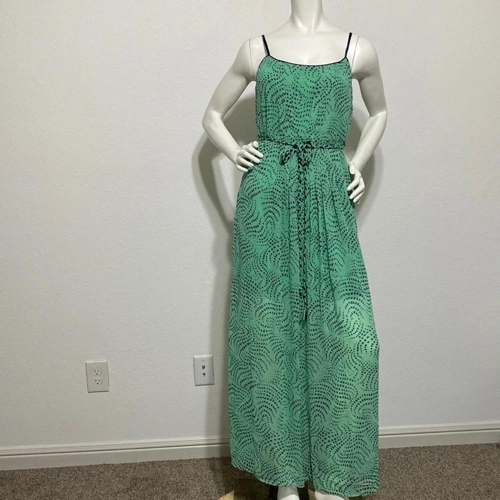 Esley Geometric Print Waist Tie Maxi Dress Green/Blue Size M